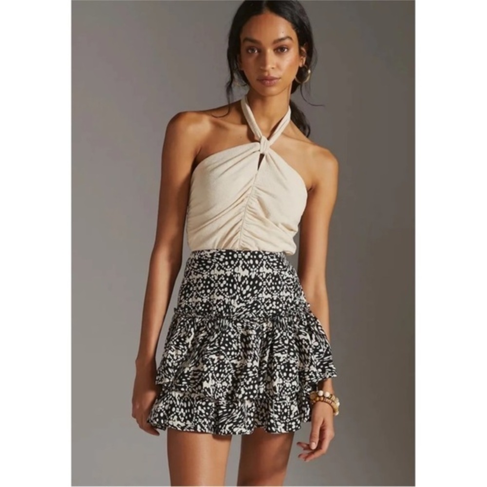 Anthropologie Maeve Tiered Mini Skirt New Size 10 Black White ANTHRO